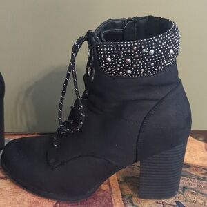 XOXO Black Ankle Boots with Studded Cuff
